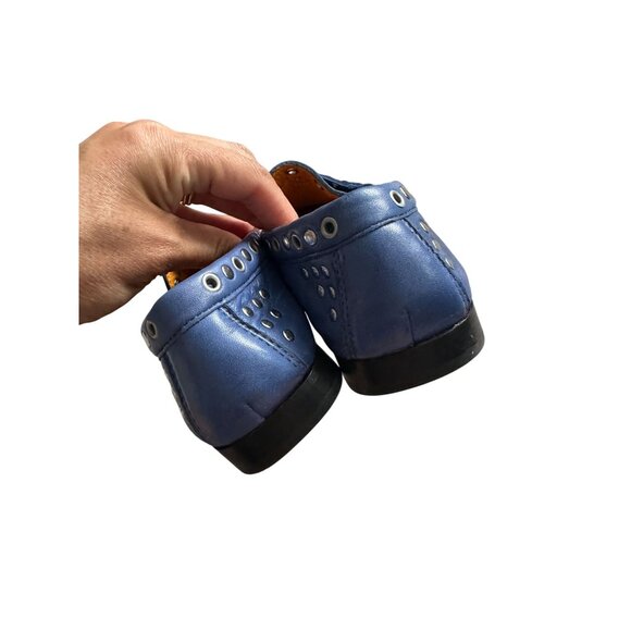 ROBERT ZUR Blue Leather Silver Studded Flats Loafers Size 5.5 - Picture 4 of 7